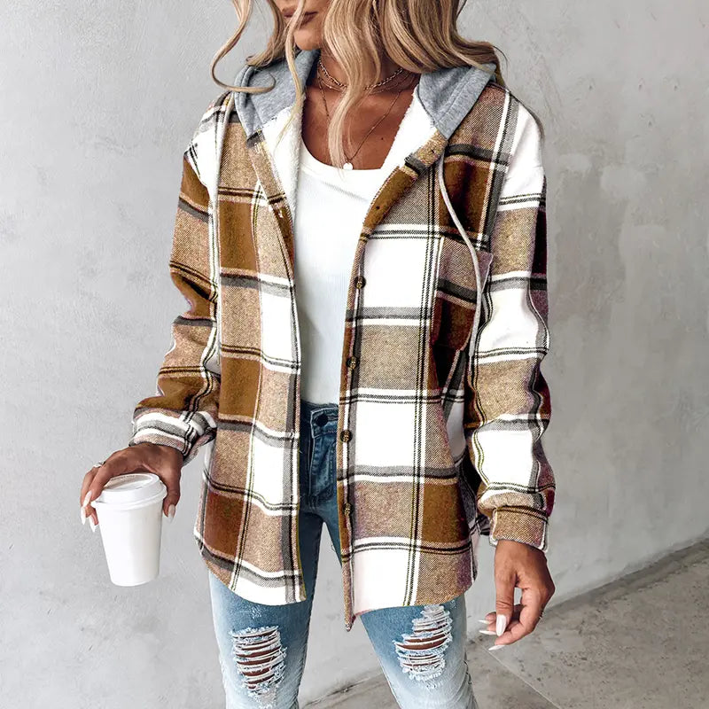 Alavon Women's Plaid Pattern Long Sleeve Shacket