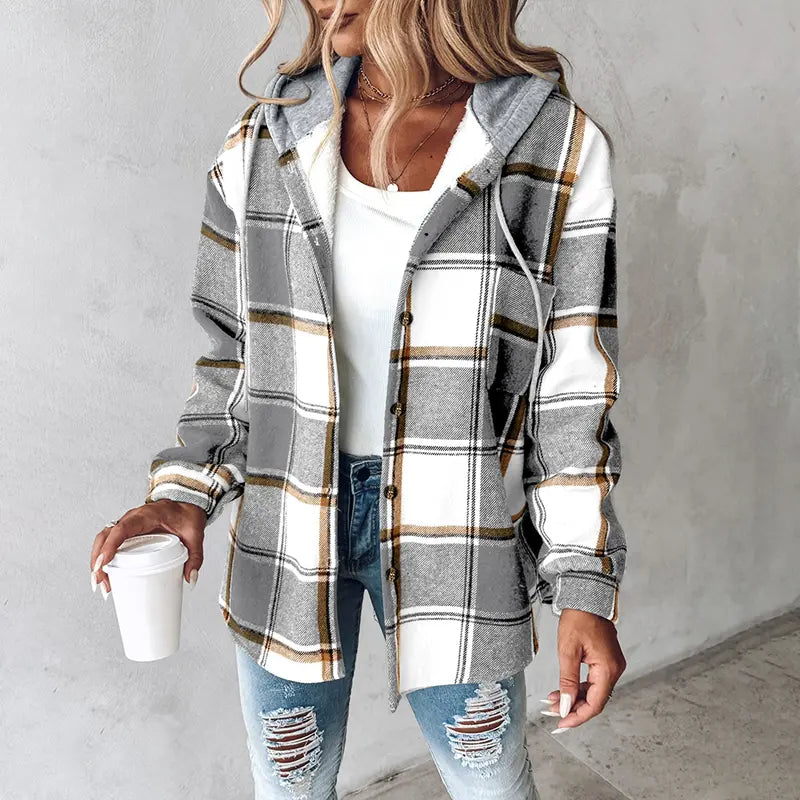 Alavon Women's Plaid Pattern Long Sleeve Shacket