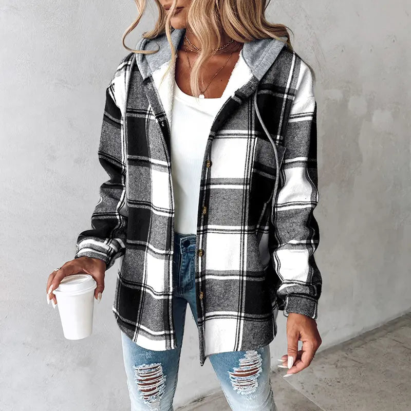 Alavon Women's Plaid Pattern Long Sleeve Shacket