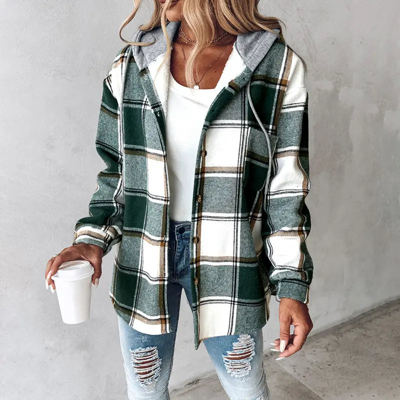 Alavon Women's Plaid Pattern Long Sleeve Shacket