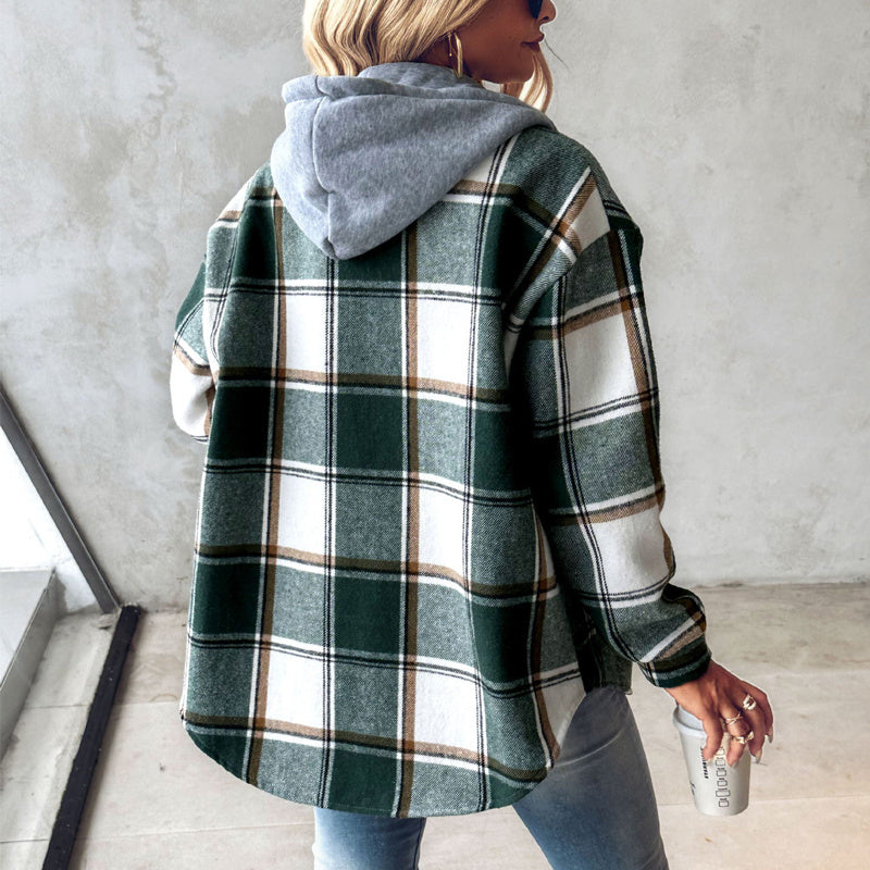 Alavon Women's Plaid Pattern Long Sleeve Shacket