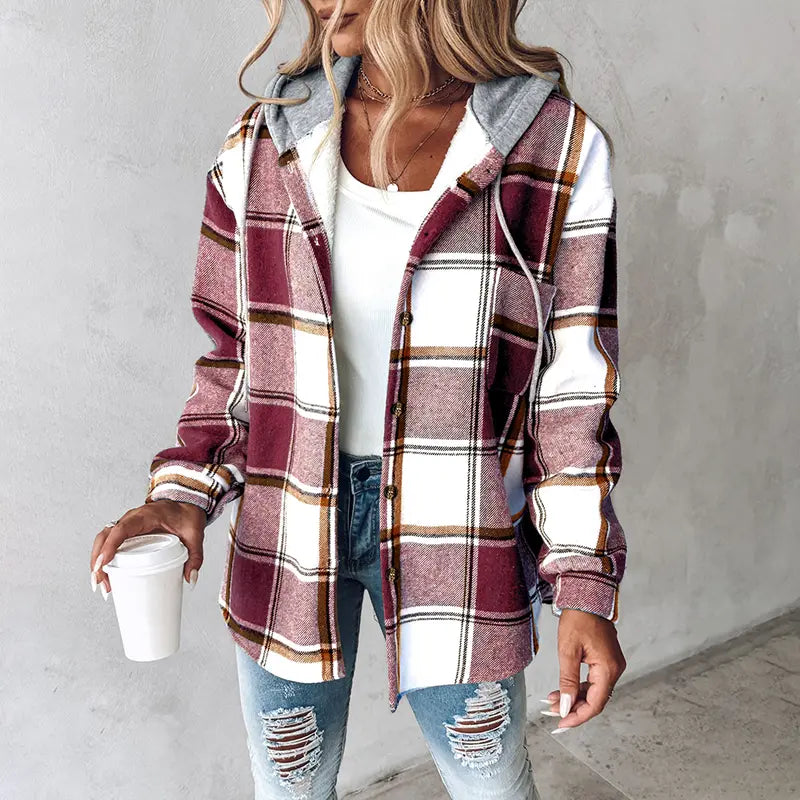 Alavon Women's Plaid Pattern Long Sleeve Shacket