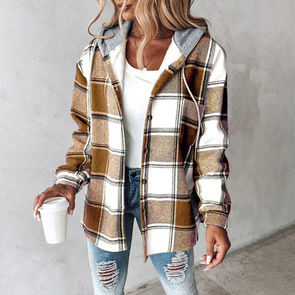 Alavon Women's Plaid Pattern Long Sleeve Shacket