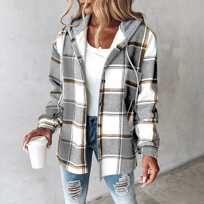 Alavon Women's Plaid Pattern Long Sleeve Shacket