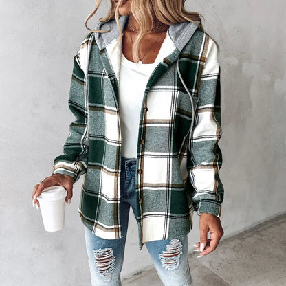 Alavon Women's Plaid Pattern Long Sleeve Shacket